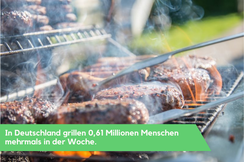 Jemand grillt mit einer Grillzange und wendet das Fleisch