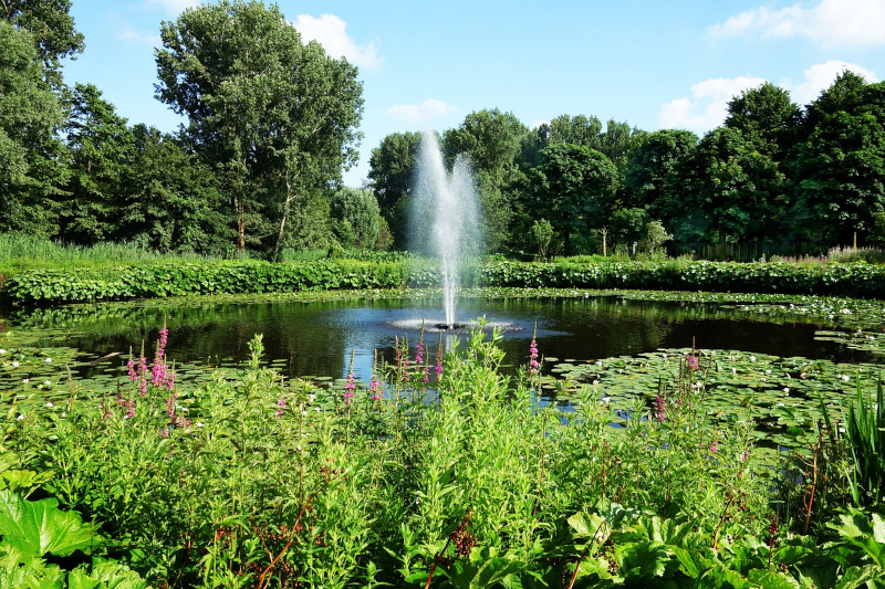 Fontaene in einem Teich Eine Fontäne in einem Teich